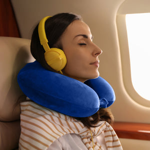 Decor Memory Foam Travel Neck Pillow | Clip Cushion Support | Soft | Blue