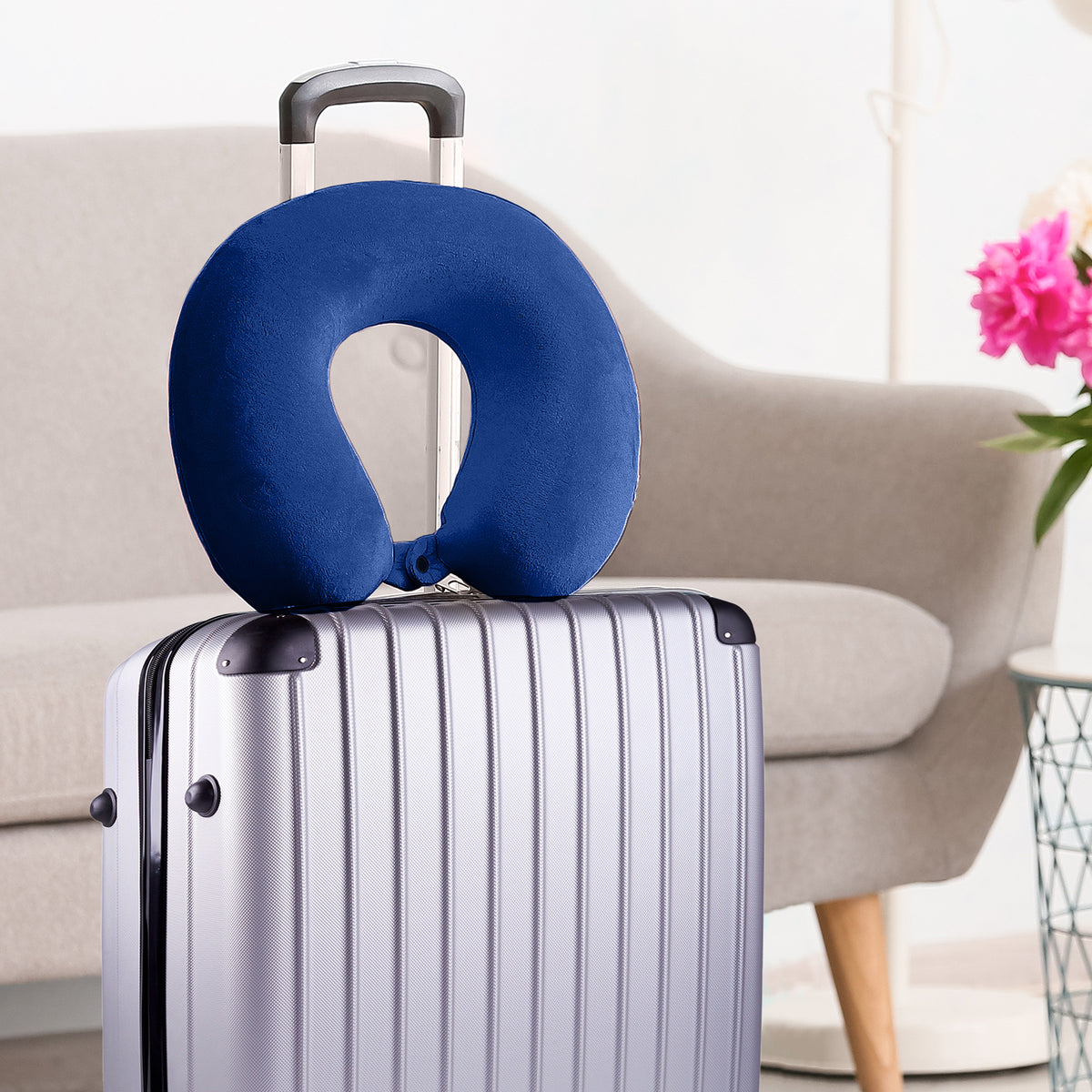 Decor Memory Foam Travel Neck Pillow | Clip Cushion Support | Soft | Blue