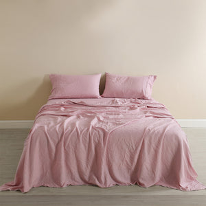 Flax Linen Blend Sheet Set | Luxury Breathable Ultra Soft Bedding | King | Mauve