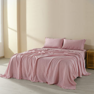 Flax Linen Blend Sheet Set | Luxury Breathable Ultra Soft Bedding | King | Mauve
