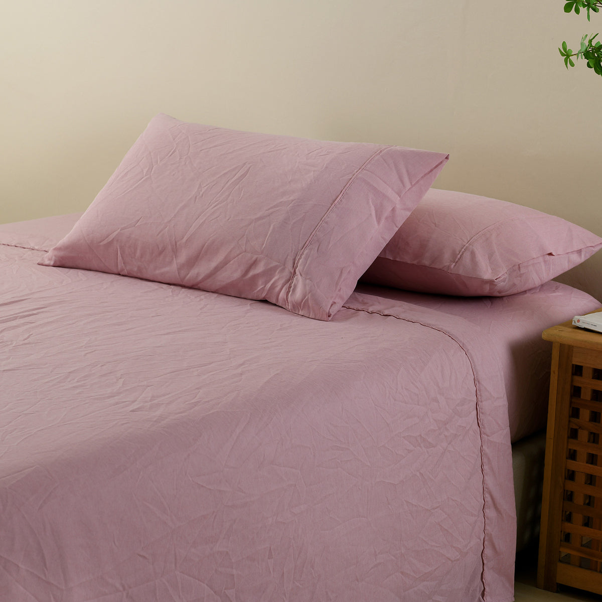 Flax Linen Blend Sheet Set | Luxury Breathable Ultra Soft Bedding | King | Mauve