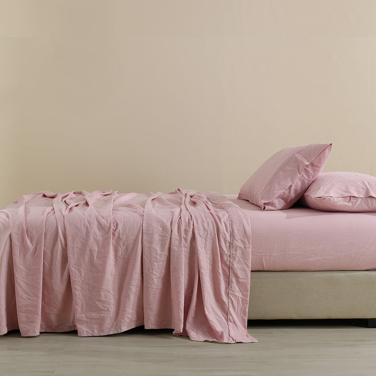 Flax Linen Blend Sheet Set | Luxury Breathable Ultra Soft Bedding | King | Mauve