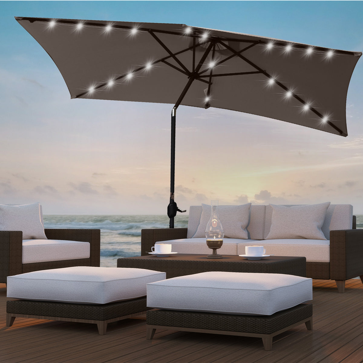 Arcadia Furniture Umbrella | 3 Metre Umbrella with Solar LED Lights | Garden Yard | Charcoal