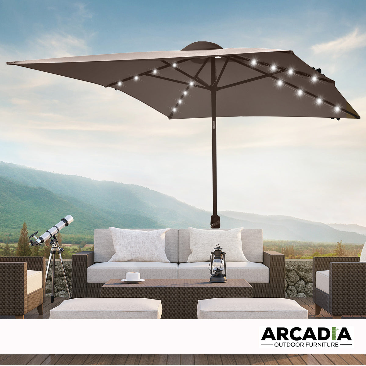 Arcadia Furniture Umbrella | 3 Metre Umbrella with Solar LED Lights | Garden Yard | Charcoal