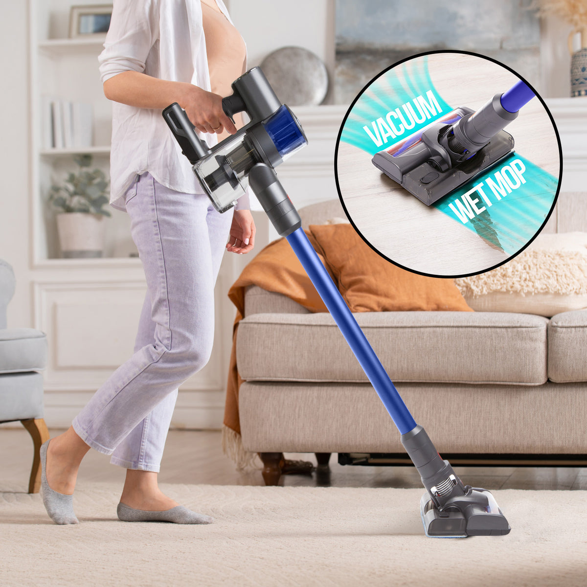 MyGenie H20 PRO Wet Mop 2-IN-1 Cordless Stick Vacuum Cleaner | Handheld Recharge | Blue
