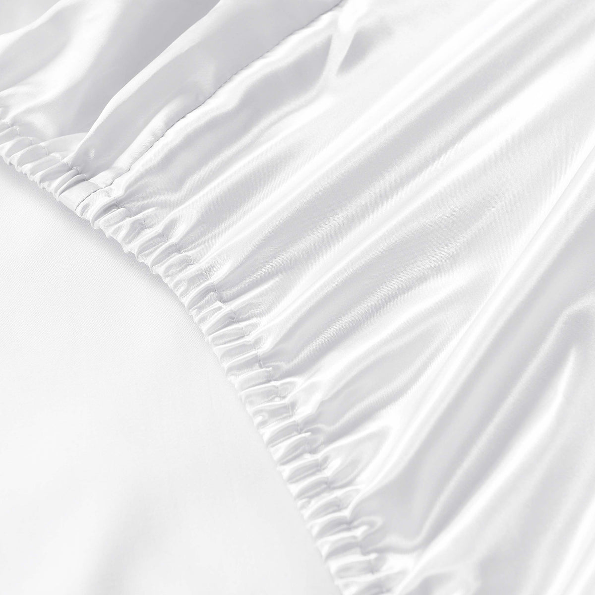 Satin Sheet Set | 3 Piece Fitted Sheet & Pillowcase | Soft | King | White