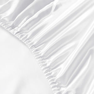 Satin Sheet Set | 3 Piece Fitted Sheet & Pillowcase | Soft | King | White