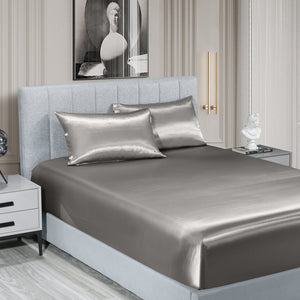 Satin Sheet Set | 3 Piece | Fitted Sheet | Pillowcase | Soft | King | Charcoal