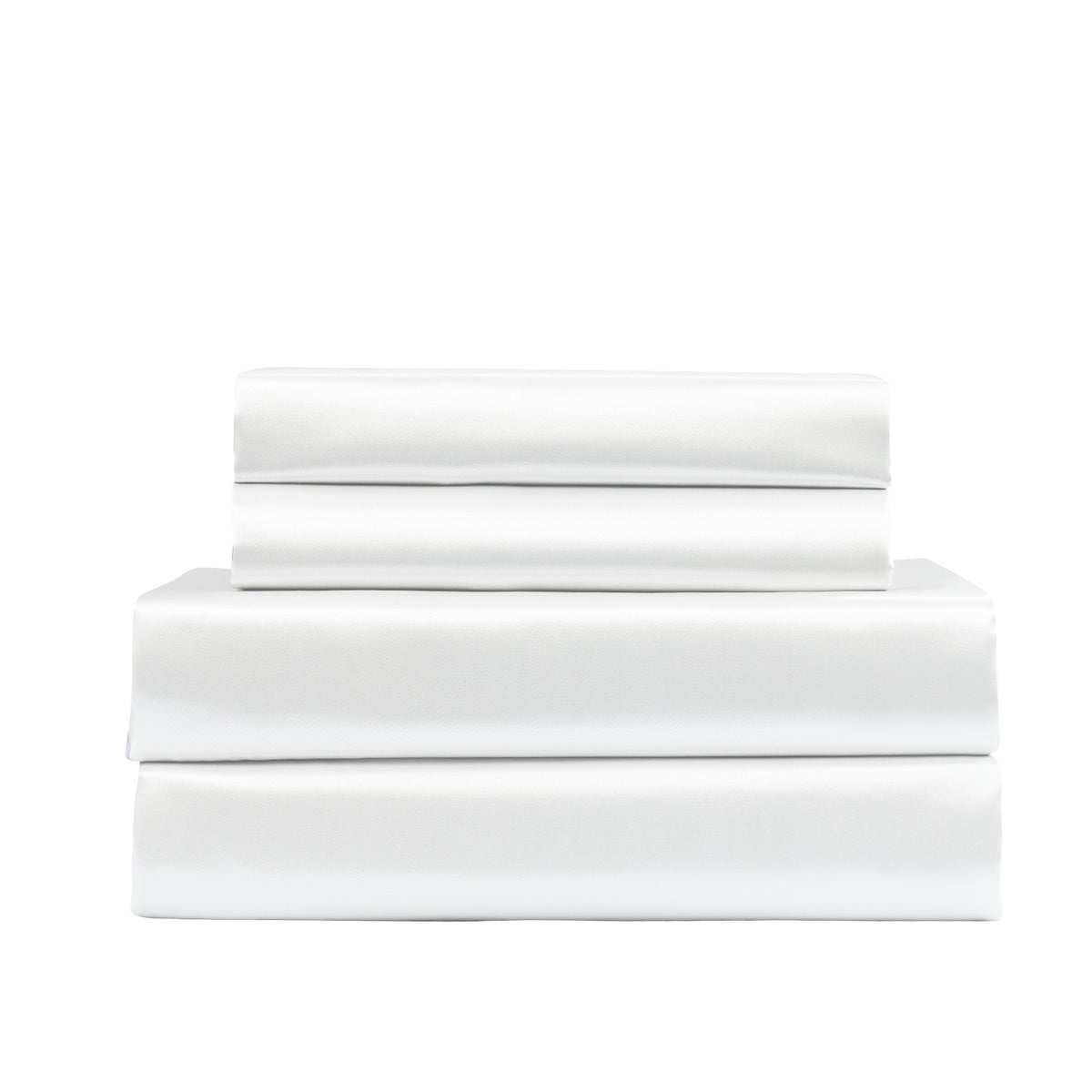 Satin Sheet Set | 4 Piece Fitted & Flat Sheets | Pillowcases | King | White