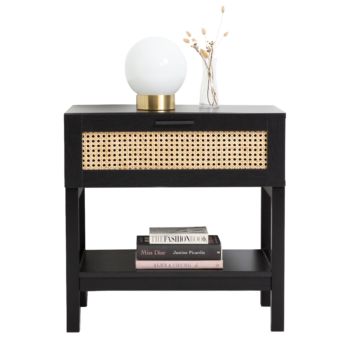 Casa Decor Tulum Rattan Bedside Table | Drawers Table | Nightstand Cabinet | Black