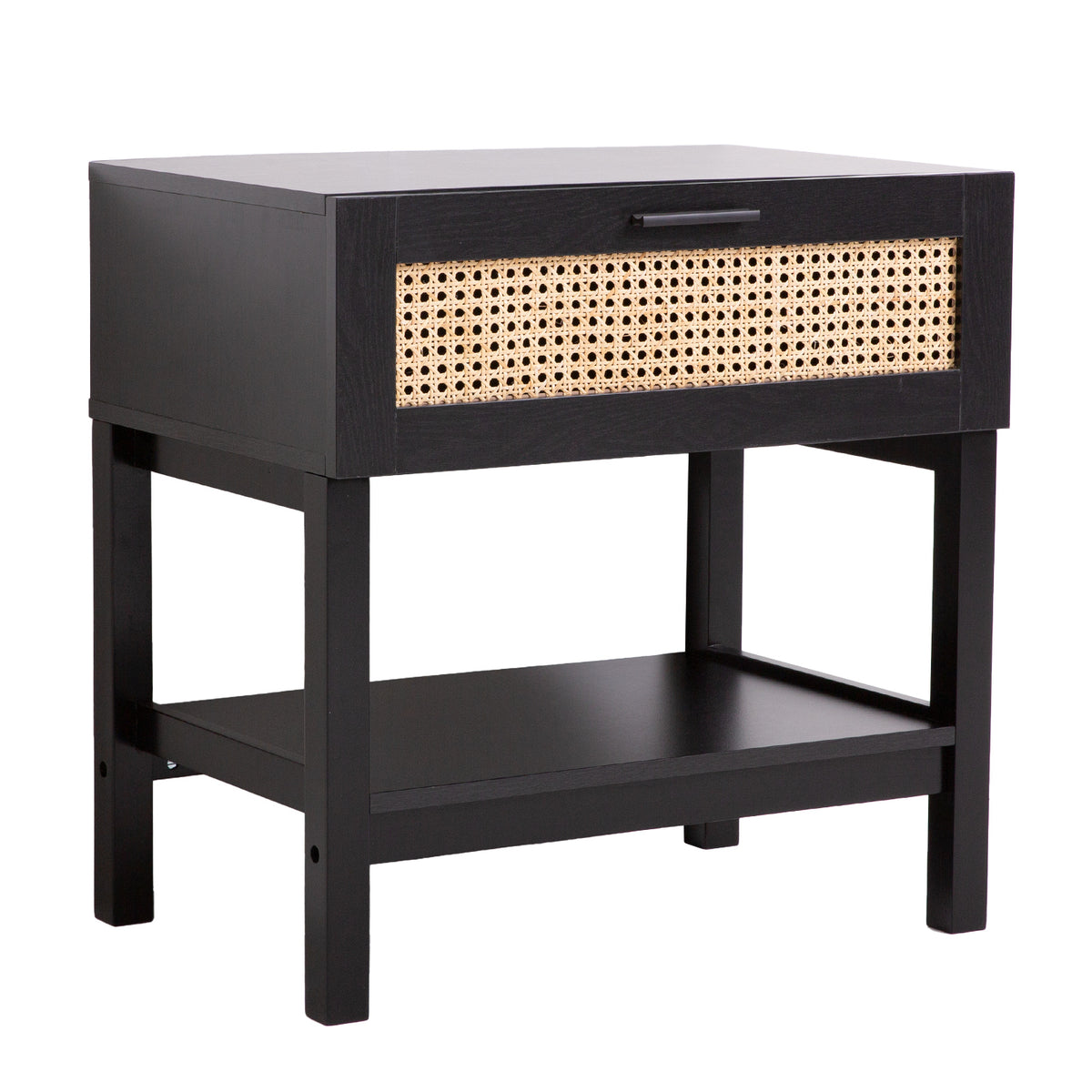Casa Decor Tulum Rattan Bedside Table | Drawers Table | Nightstand Cabinet | Black