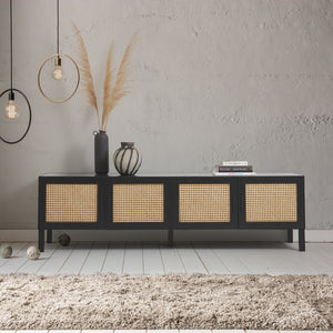 Casa Decor Tulum Rattan Entertainment Unit | TV Stand Cabinet | Storage | Black