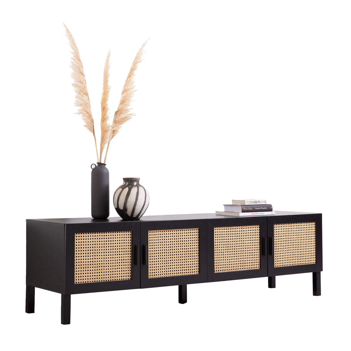 Casa Decor Tulum Rattan Entertainment Unit | TV Stand Cabinet | Storage | Black