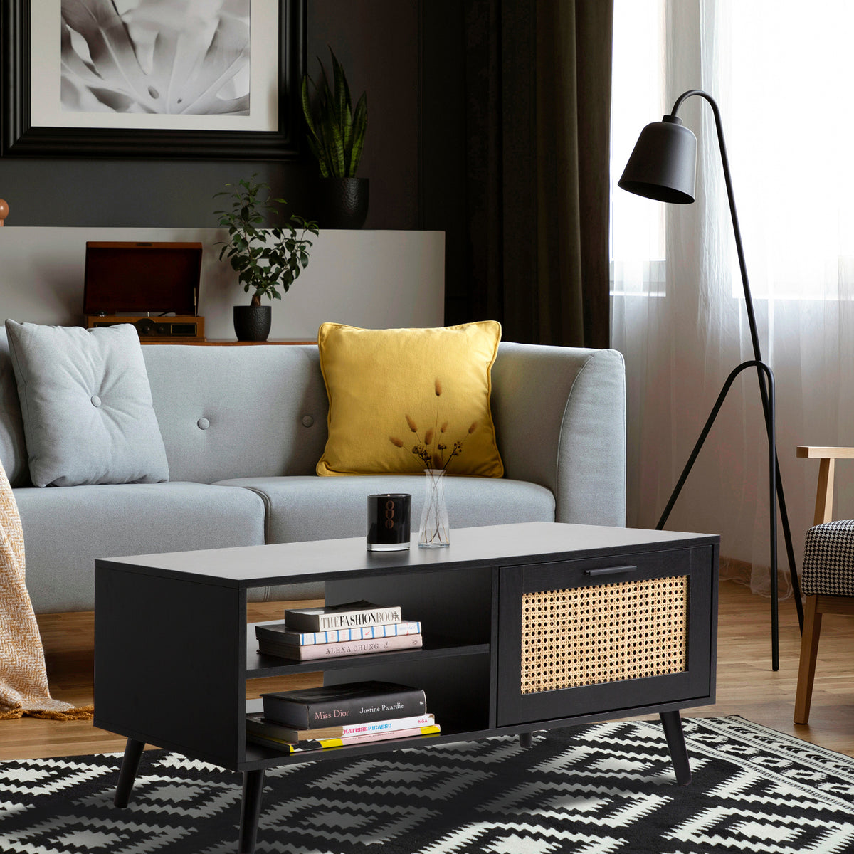 Casa Decor Tulum Rattan Coffee Table | Storage Drawer | Wooden Black