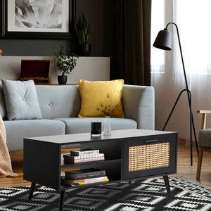 Casa Decor Tulum Rattan Coffee Table | Storage Drawer | Wooden Black
