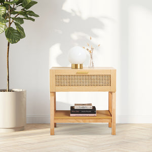 Casa Decor Santiago Rattan Bedside Table | Drawers Table | Nightstand Cabinet | Oak