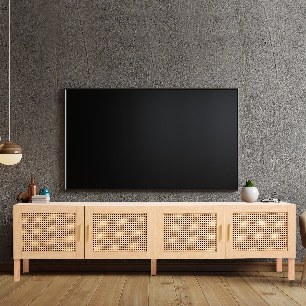 Casa Decor Santiago Rattan Entertainment Unit | TV Stand Cabinet | Storage | Oak