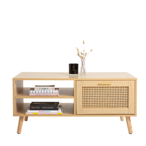 Casa Decor Santiago Rattan Coffee Table | Storage Drawer | Wooden Oak