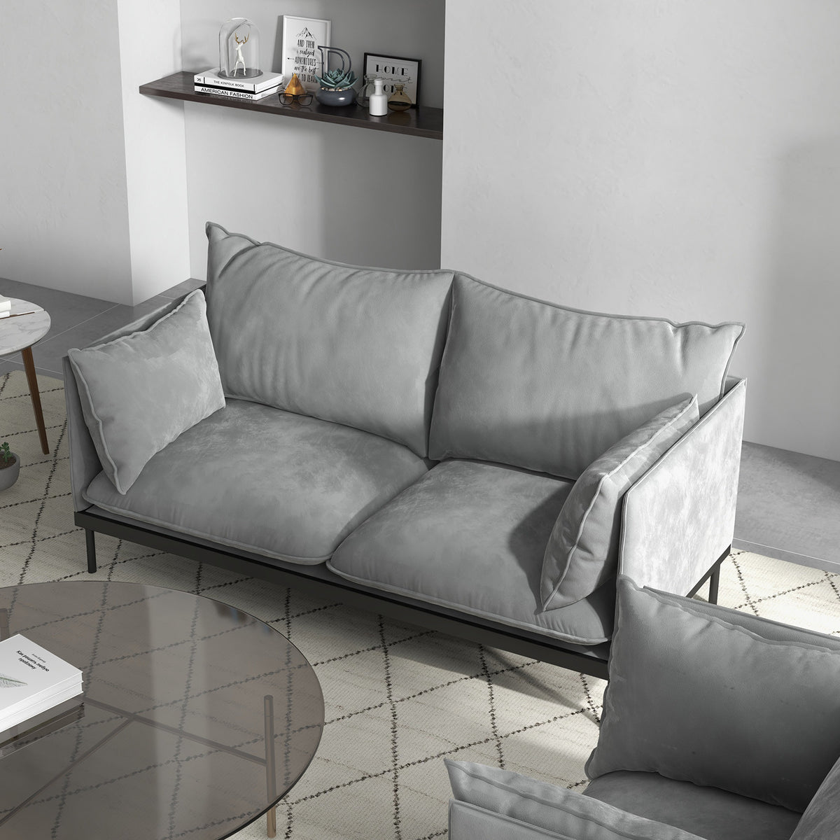 Casa Decor Camilla Luxury Upholstered Fabric | 2 Seater Sofa | Light Grey