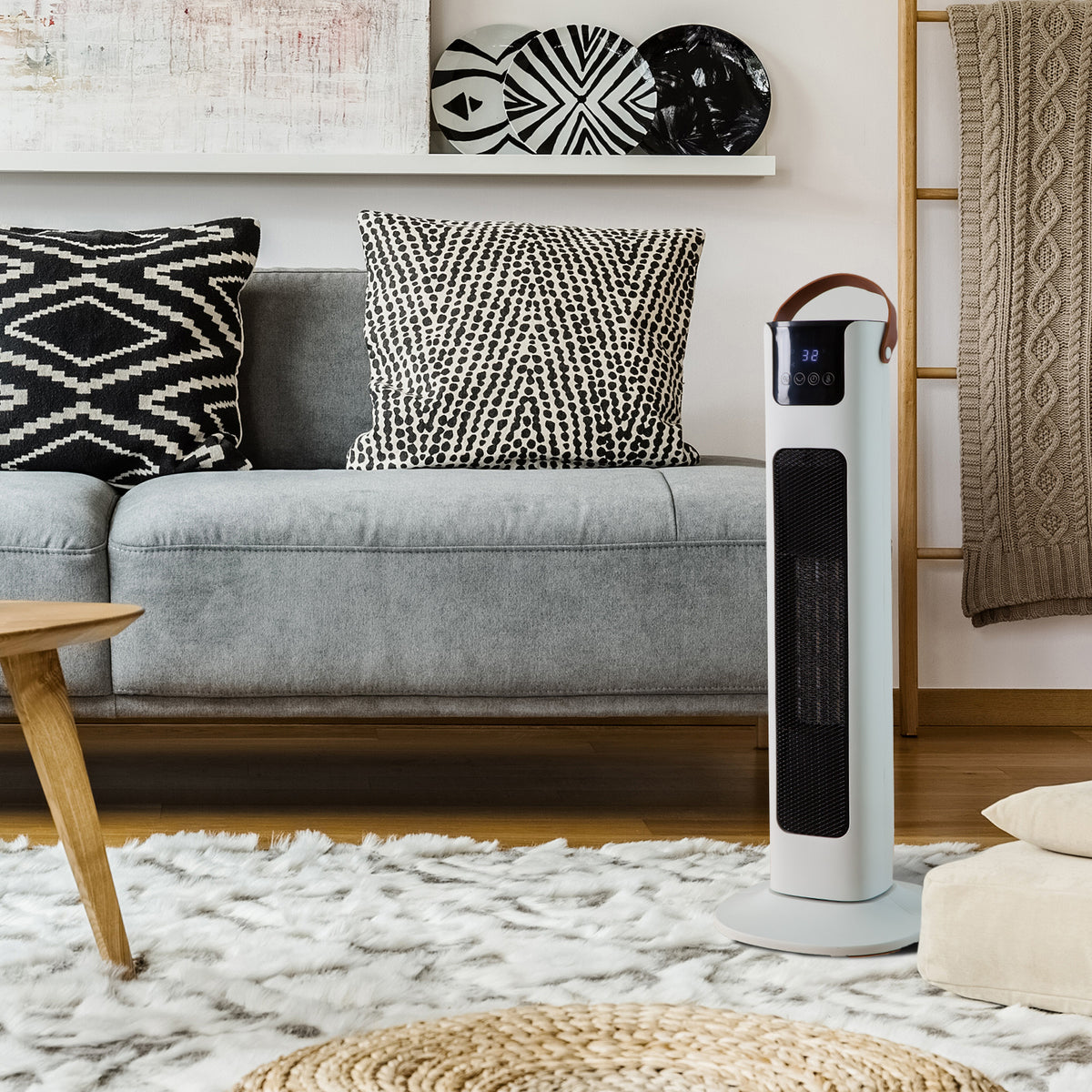 Pursonic Electric Ceramic Tower Heater | Oscillating | Remote Control | Portable | White