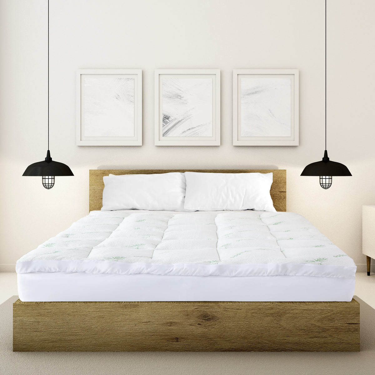 1000GSM Luxury Bamboo Covered Mattress Topper Ball Fibre Gusset | Single | White