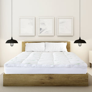 1000GSM Luxury Bamboo Covered Mattress Topper Ball Fibre Gusset | Single | White