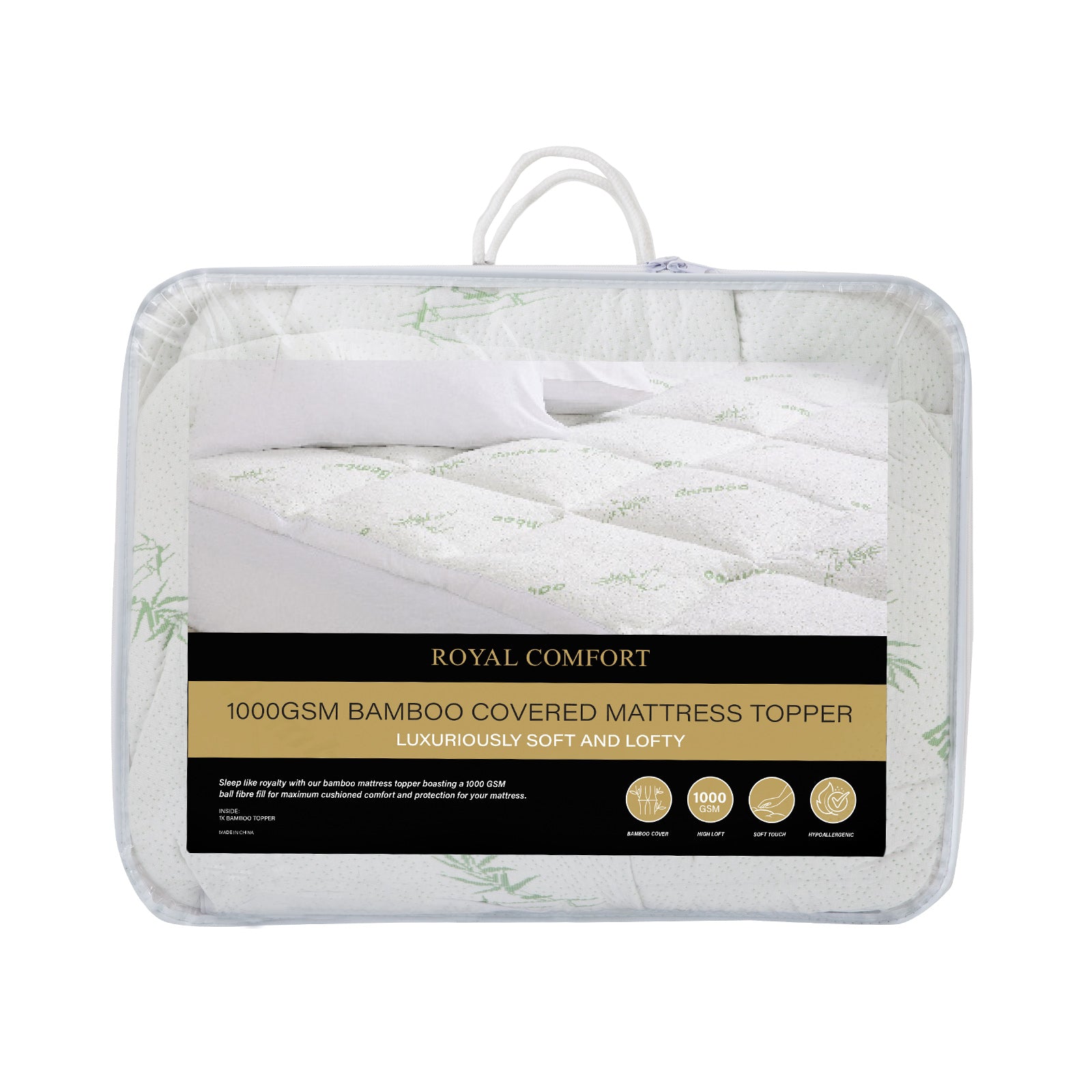 1000GSM Luxury Bamboo Covered Mattress Topper Ball Fibre Gusset | Single | White
