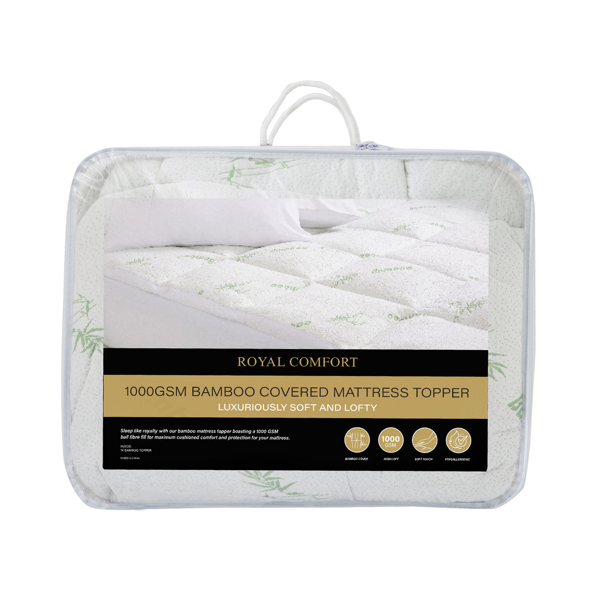 1000GSM Luxury Bamboo Covered Mattress Topper Ball Fibre Gusset | Double | White