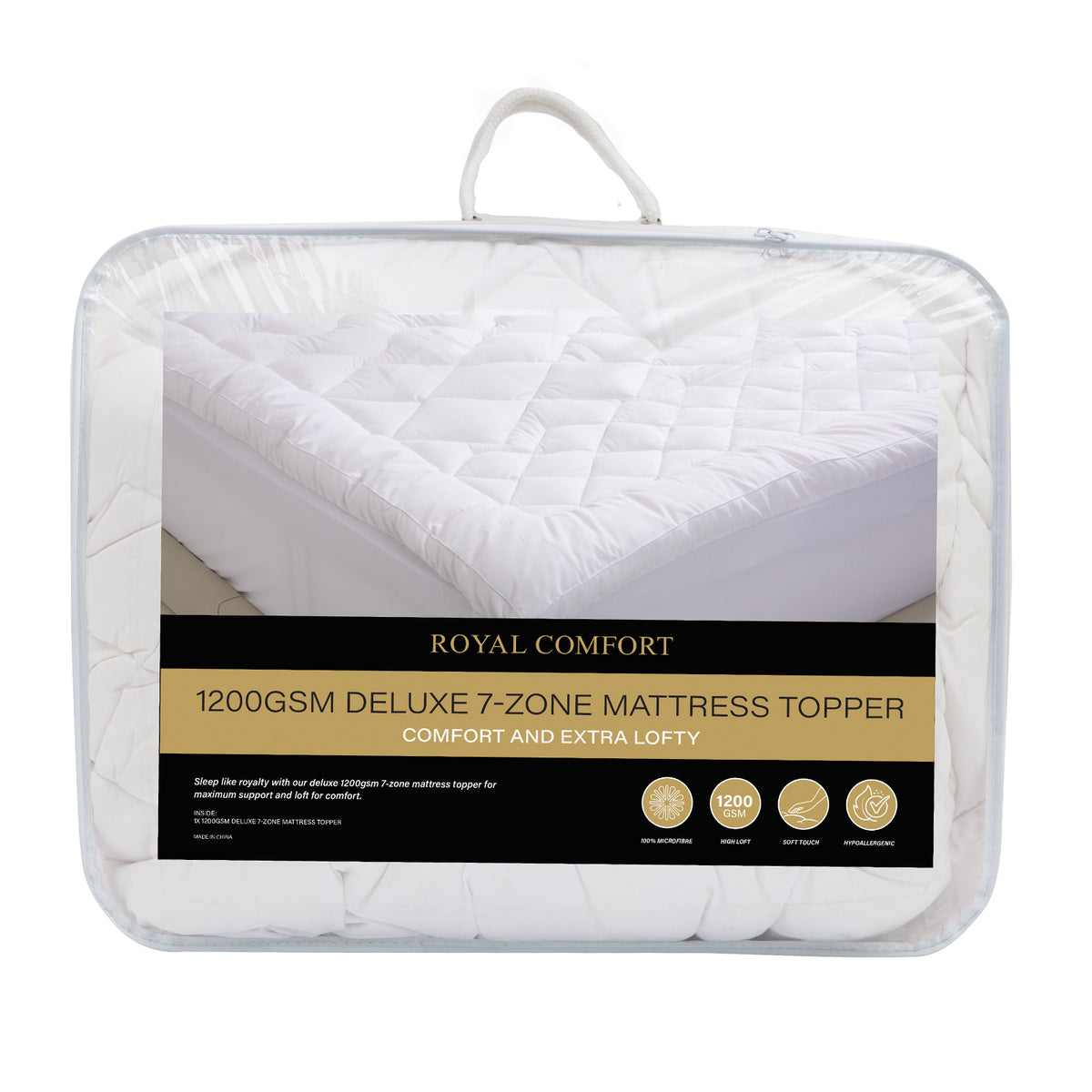 1200GSM Deluxe 7-Zone Mattress Topper | Luxury Gusset | Breathable | Double | White