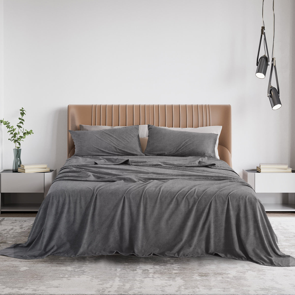 Polar Fleece Flannel Sheet Set | Ultra Soft Plush Cozy | Single | Charcoal