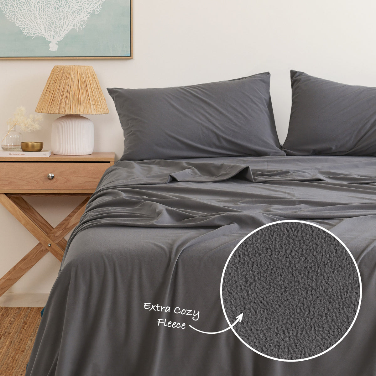 Polar Fleece Flannel Sheet Set | Ultra Soft Plush Cozy | Single | Charcoal