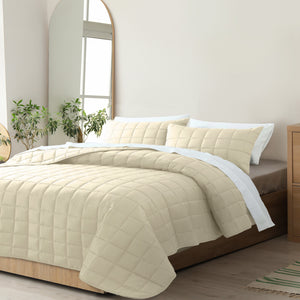 Coverlet Set Bedspread | Soft Touch | Easy Care | Breathable | 3 Piece Set | Queen | Beige
