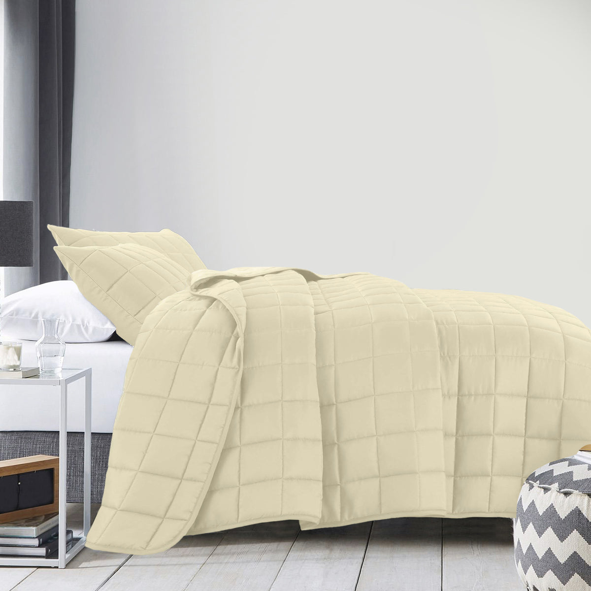 Coverlet Set Bedspread | Soft Touch | Easy Care | Breathable | 3 Piece Set | Queen | Beige