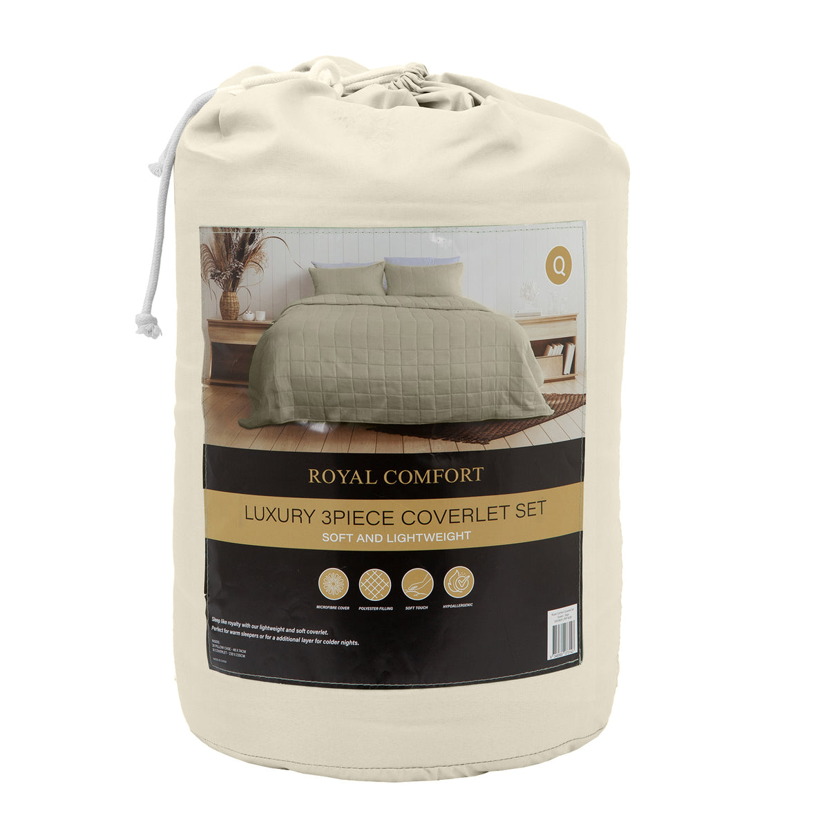 Coverlet Set Bedspread | Soft Touch | Easy Care | Breathable | 3 Piece Set | Queen | Beige