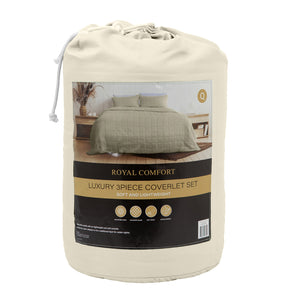 Coverlet Set Bedspread | Soft Touch | Easy Care | Breathable | 3 Piece Set | Queen | Beige