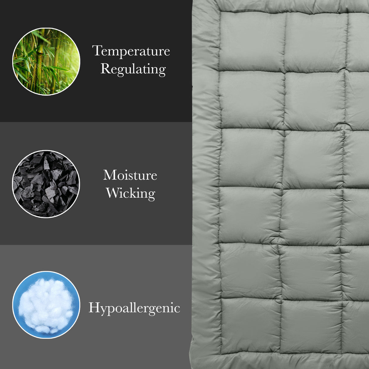 Charcoal Bamboo Blend Topper | 800GSM | 45cm Skirt | Luxury Bedding | King | Charcoal