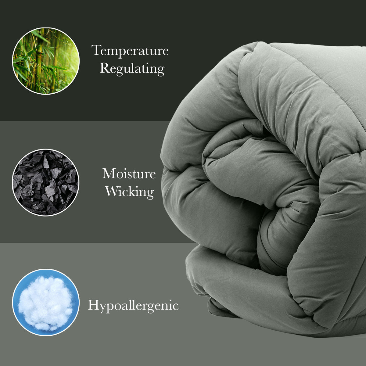 350GSM Charcoal Bamboo Quilt | Luxury Bedding | Duvet | All Seasons | Queen | Charcoal