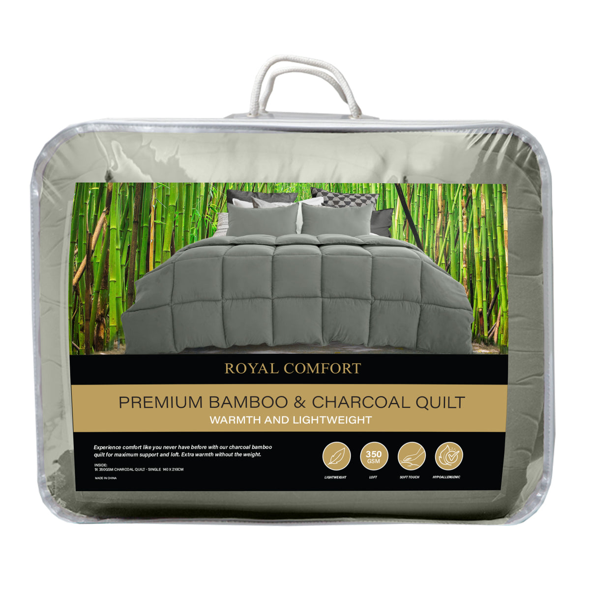 350GSM Charcoal Bamboo Quilt | Luxury Bedding | Duvet | All Seasons | Queen | Charcoal