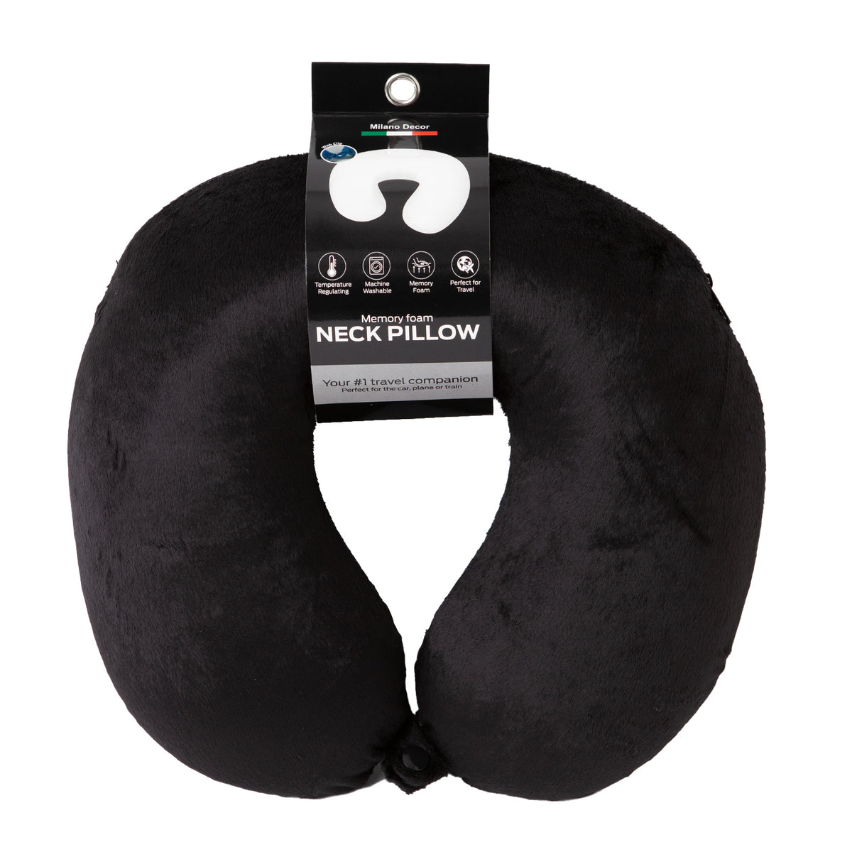 Decor Memory Foam Travel Neck Pillow | Clip Cushion Support | Soft | Black