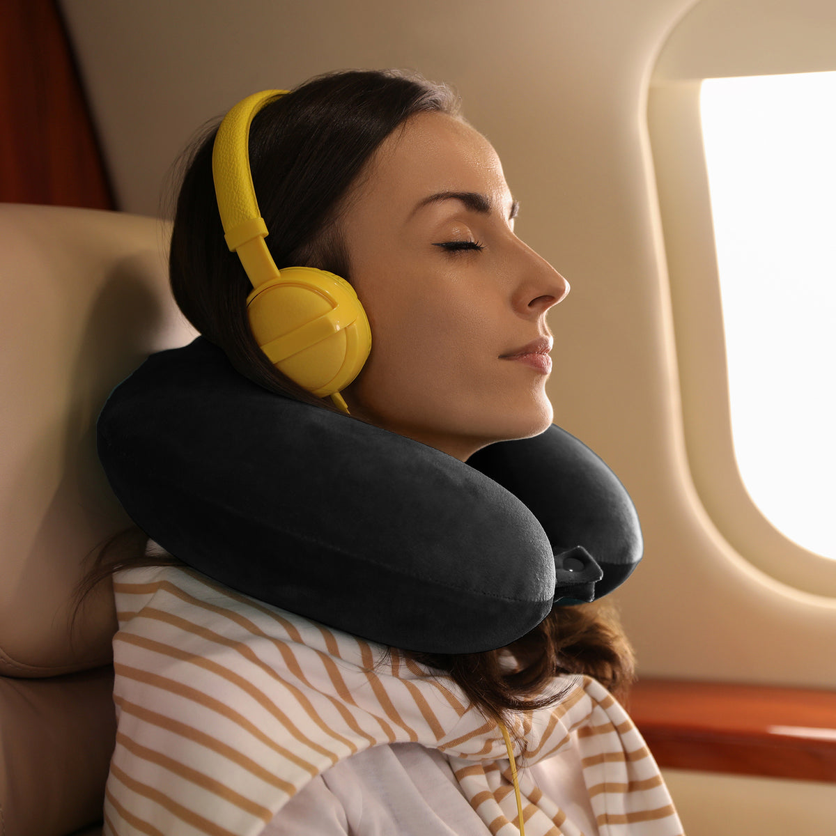 Decor Memory Foam Travel Neck Pillow | Clip Cushion Support | Soft | Black