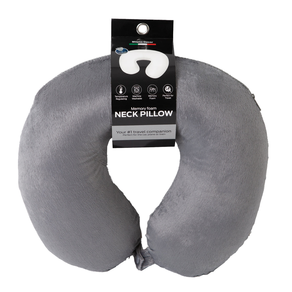 Decor Memory Foam Travel Neck Pillow | Clip Cushion Support | Soft | Grey