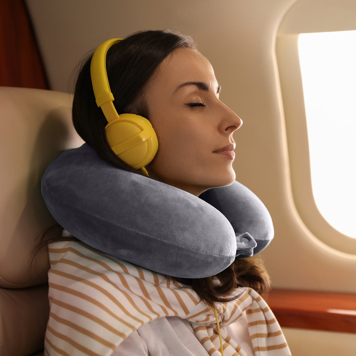Decor Memory Foam Travel Neck Pillow | Clip Cushion Support | Soft | Grey