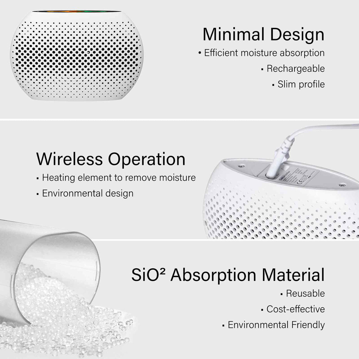 MyGenie Compact Reusable Dehumidifier | Moisture Extractor | Compact & Portable | White