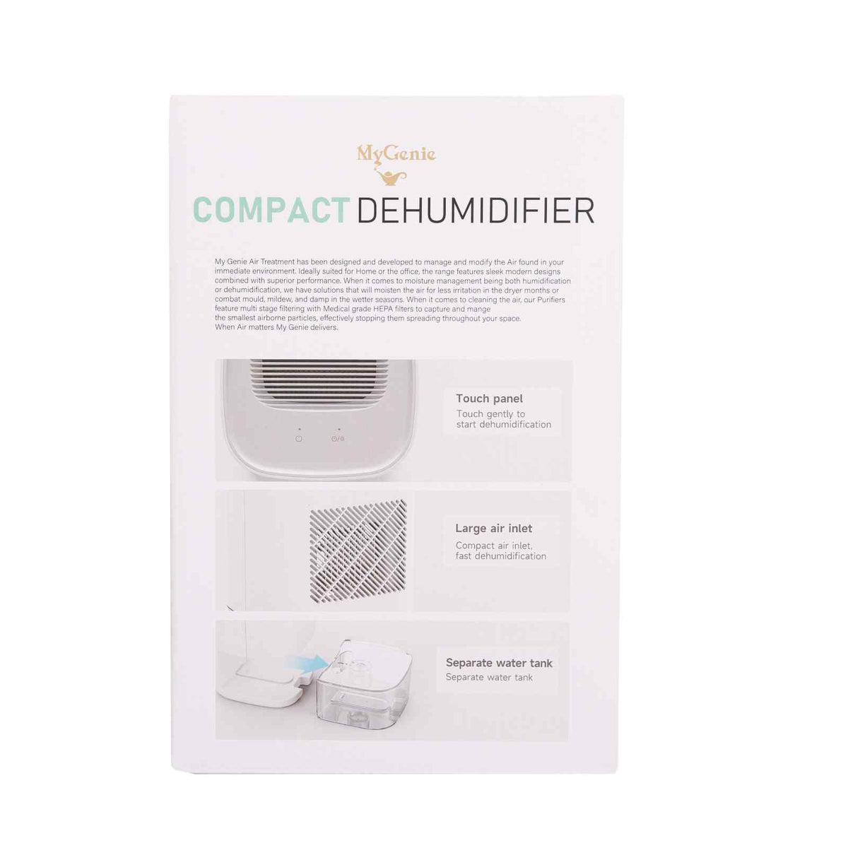 MyGenie Compact Dehumidifier | LED Lights | 1 Litre | Portable Stylish Design | White