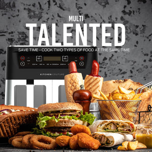 Kitchen Couture Dual View 2 x 5 Litre (10 Litre) Air Fryer | Stainless Steel | Dual Basket