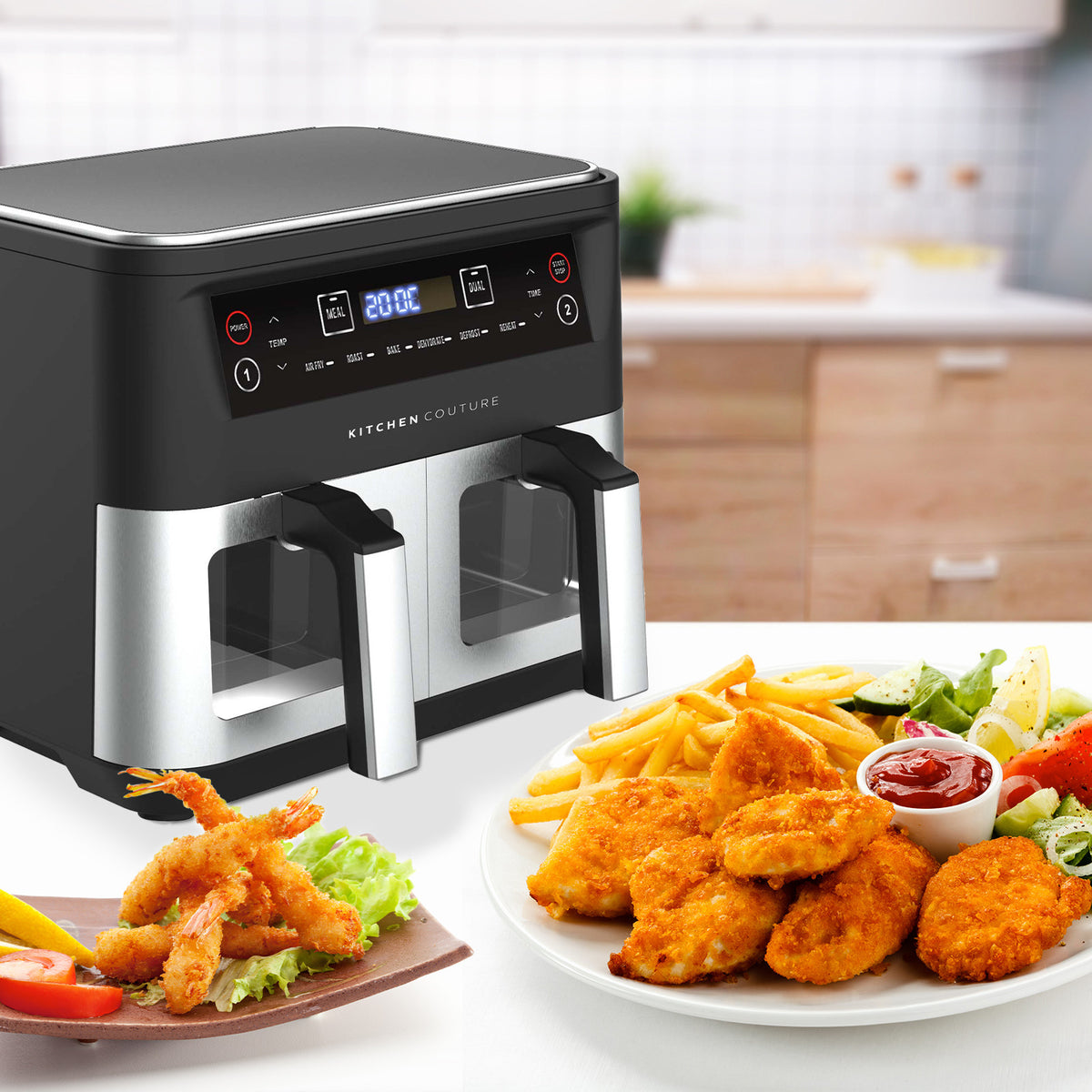 Kitchen Couture Dual View 2 x 5 Litre (10 Litre) Air Fryer | Stainless Steel | Dual Basket