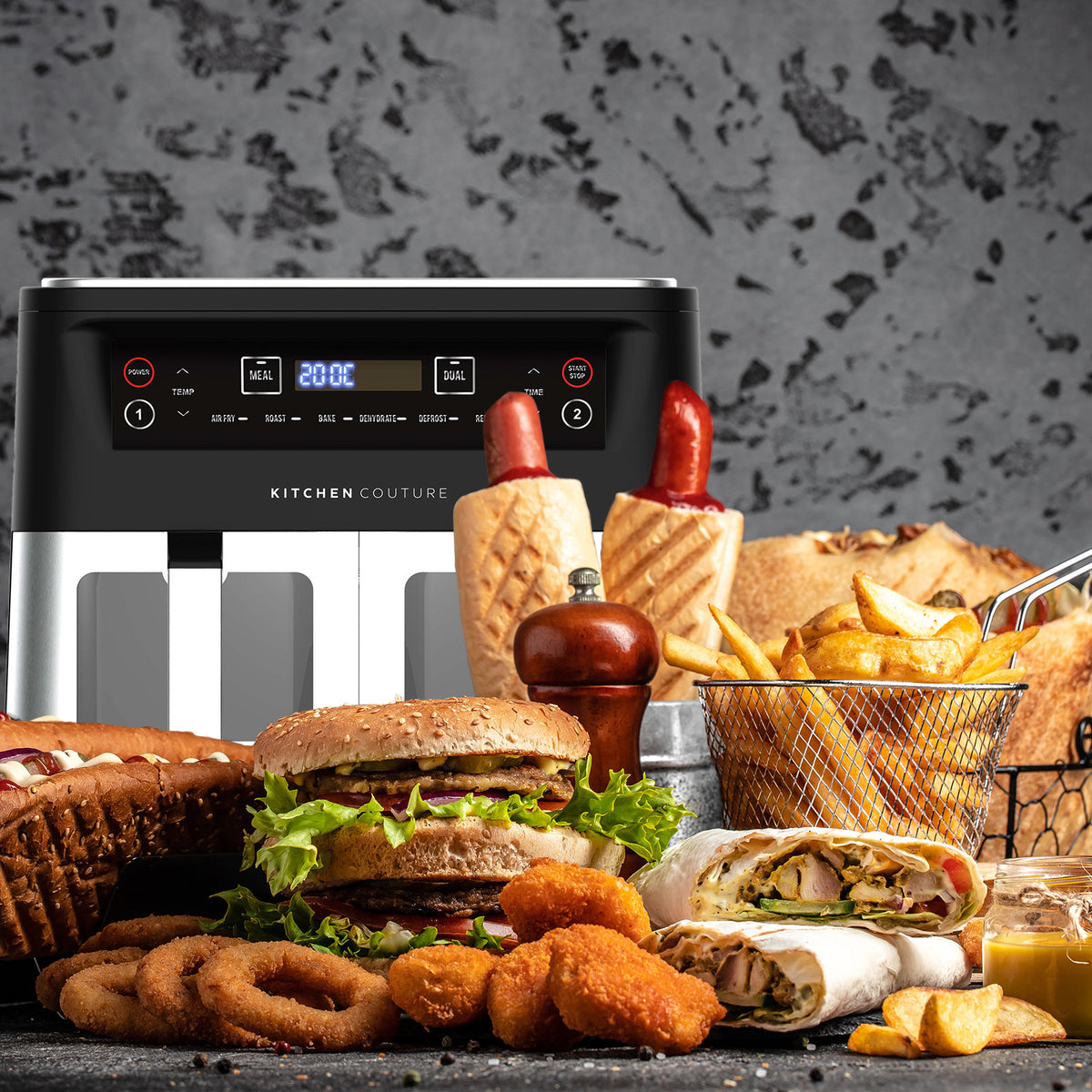 Kitchen Couture Dual View 2 x 5 Litre (10 Litre) Air Fryer | Stainless Steel | Dual Basket