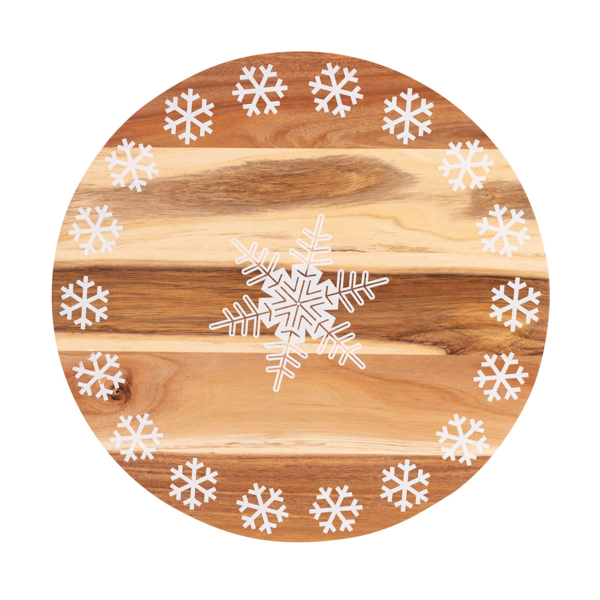 Bread and Butter 18 Inch Print Wooden Lazy Susan Tray | White Snowflake