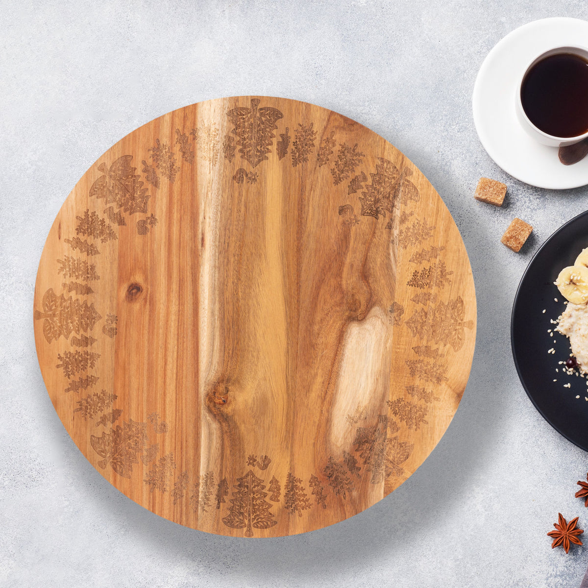 Bread and Butter 18 Inch Wooden Lazy Susan Tray | Trees