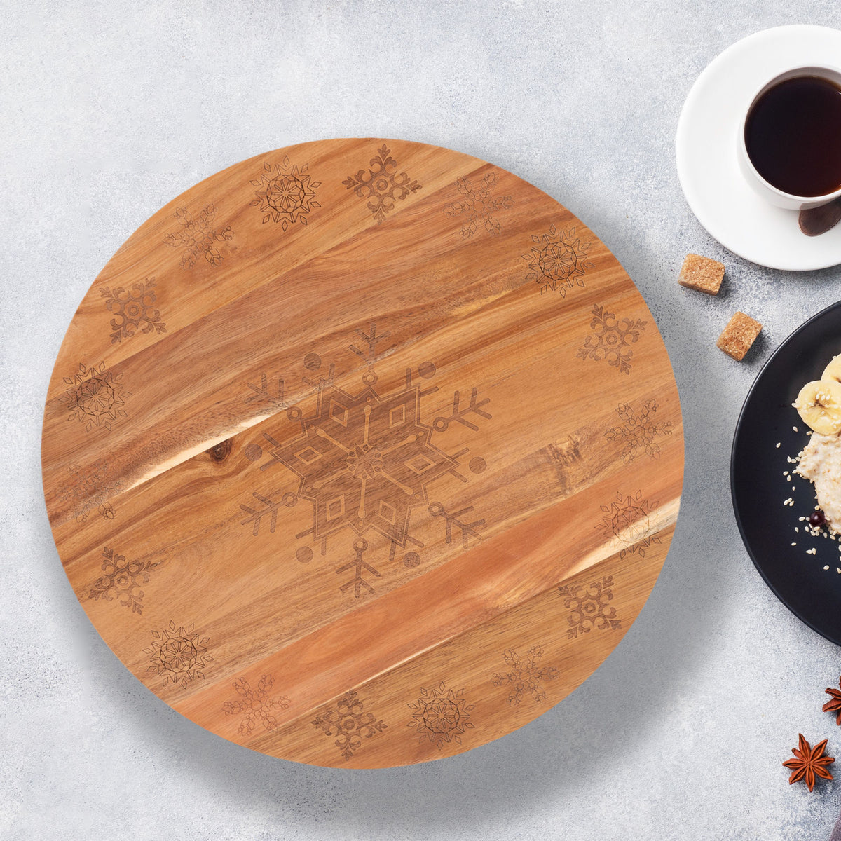Bread and Butter 18 Inch Wooden Lazy Susan Tray | Wood Snowflake